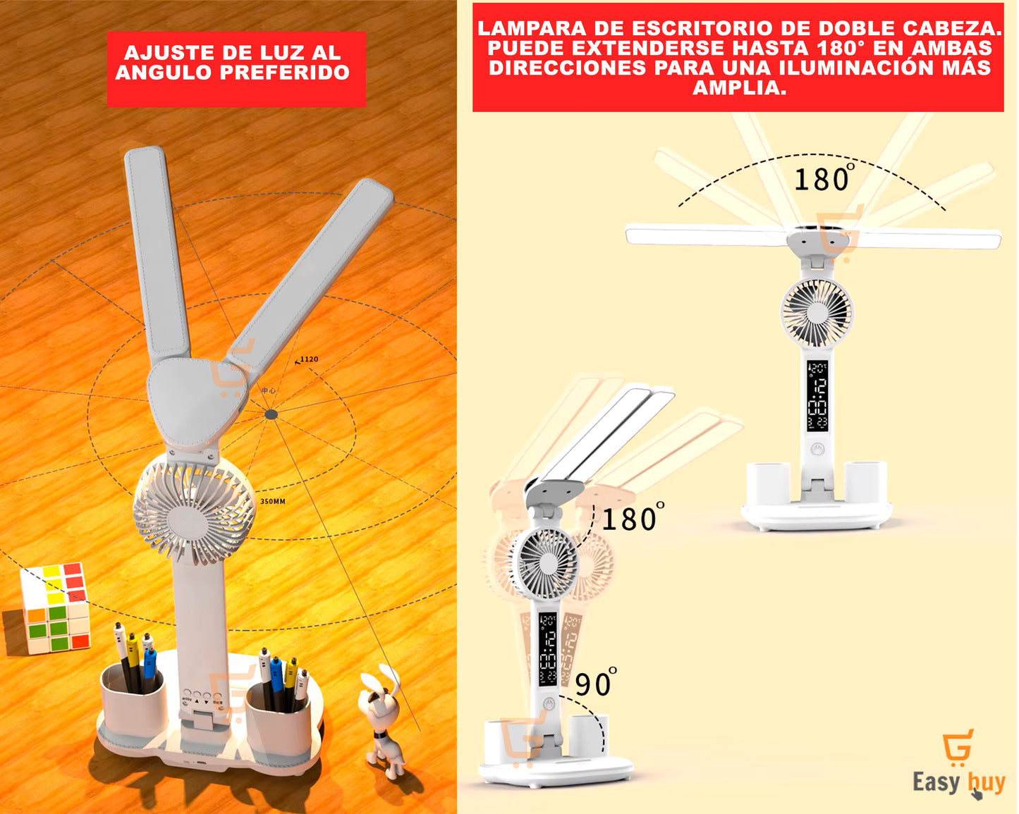 💡LÁMPARA LED CON VENTILADOR🌬️ Y PANTALLA DIGITAL 📅 - Ilumina, Organiza y Refresca tu Espacio de Trabajo