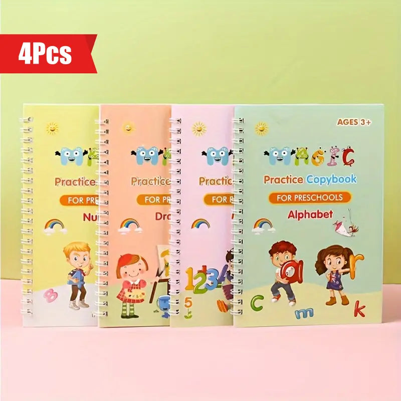 Set Cuadernos Mágicos 4 Libros - Para Caligrafía, manejo de lápiz y refuerzo de escritura