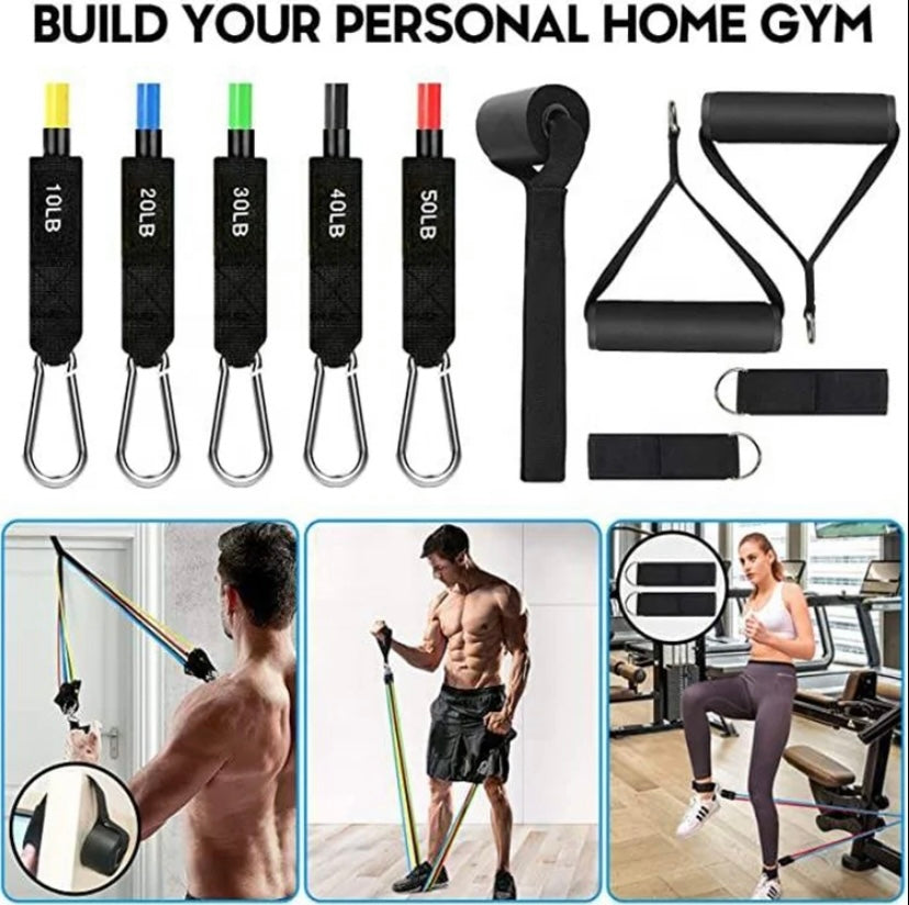 SuperKit 11 Piezas | Combo Bandas Elásticas Tubulares + Azas + Tobillera + Ancla + Tula de Carga