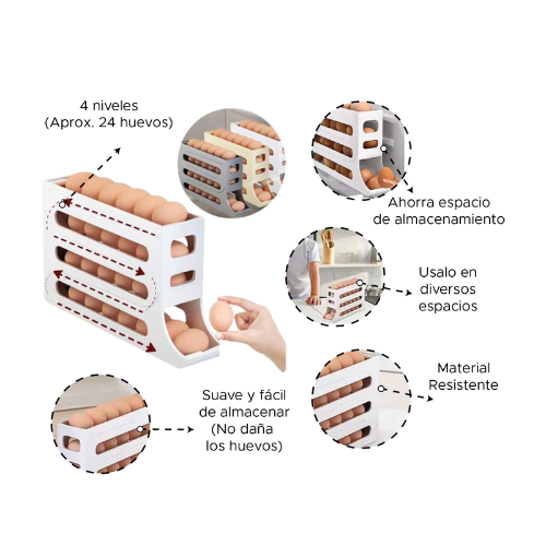 Espacio ordenado, limpio y funcional con el Porta Huevos Automático 4 Niveles🧊✨ PAGA 1️⃣ LLEVA 2️⃣👇