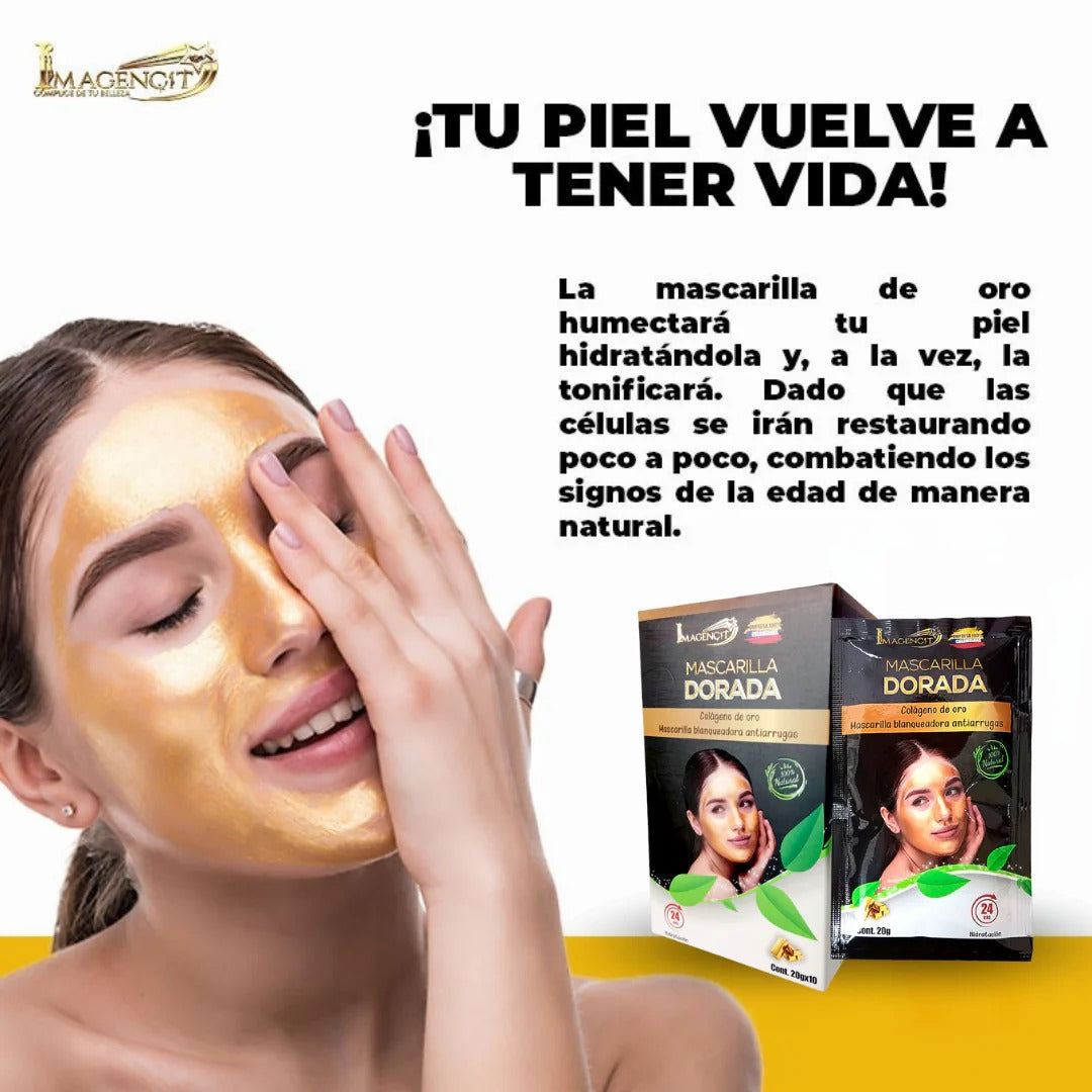 MASCARRILLA DORADA: ✨ ¡Paga 10 Mascarillas, Lleva 30!💛 Lujo y Cuidado Colombiano para Tu Piel 💛💙❤️