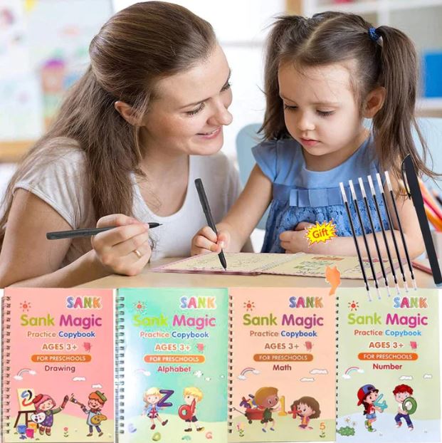Set Cuadernos Mágicos 4 Libros - Para Caligrafía, manejo de lápiz y refuerzo de escritura