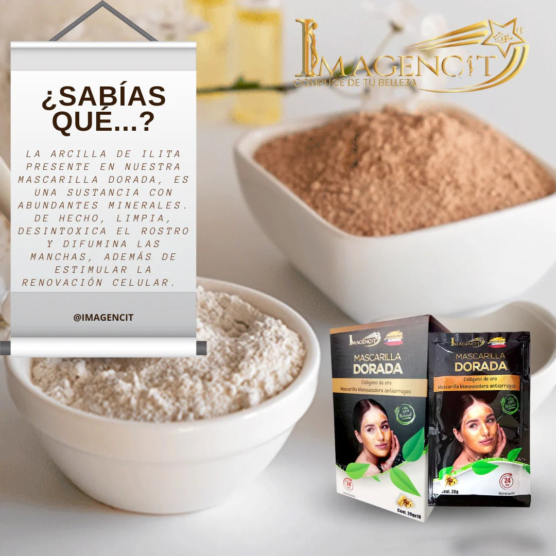 MASCARRILLA DORADA: ✨ ¡Paga 10 Mascarillas, Lleva 30!💛 Lujo y Cuidado Colombiano para Tu Piel 💛💙❤️