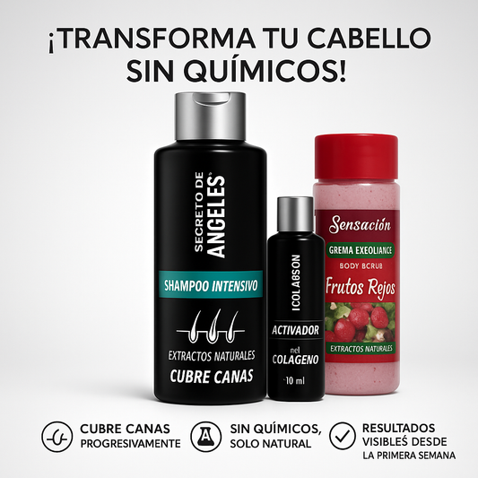 🌿 SECRETO DE ANGELES™ – El Shampoo Inteligente que Cubre Canas y Cuida Tu Cabello + Obsequios🎁😍