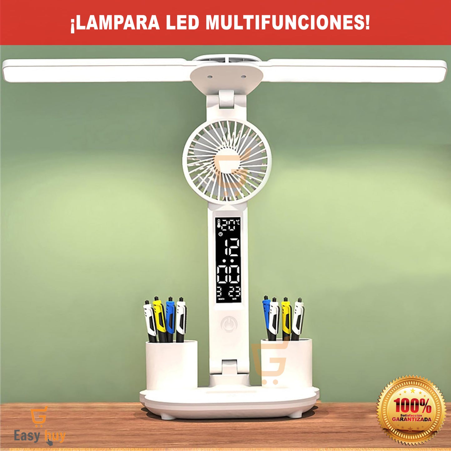 💡LÁMPARA LED CON VENTILADOR🌬️ Y PANTALLA DIGITAL 📅 - Ilumina, Organiza y Refresca tu Espacio de Trabajo