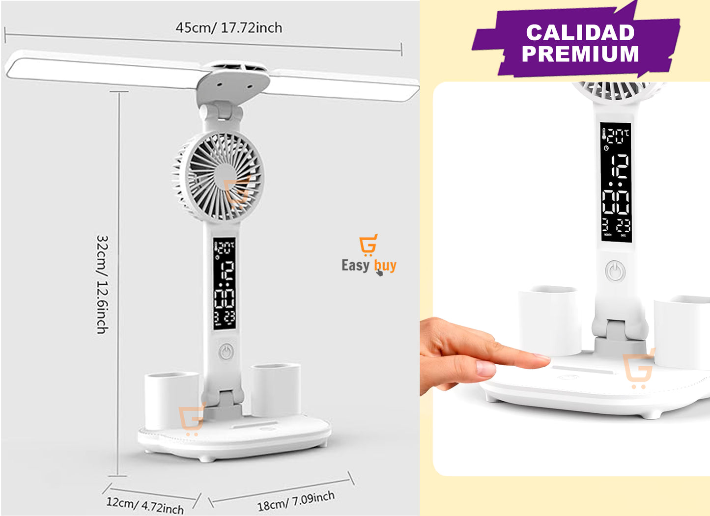💡LÁMPARA LED CON VENTILADOR🌬️ Y PANTALLA DIGITAL 📅 - Ilumina, Organiza y Refresca tu Espacio de Trabajo