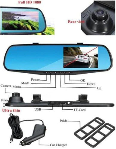 🔥Espejo Retrovisor Doble Camara Full Hd Carro Pantalla 4.3''🏎️