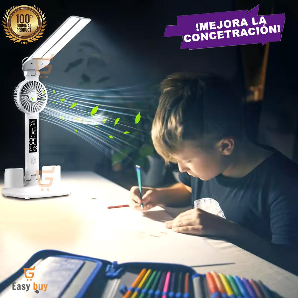 💡LÁMPARA LED CON VENTILADOR🌬️ Y PANTALLA DIGITAL 📅 - Ilumina, Organiza y Refresca tu Espacio de Trabajo