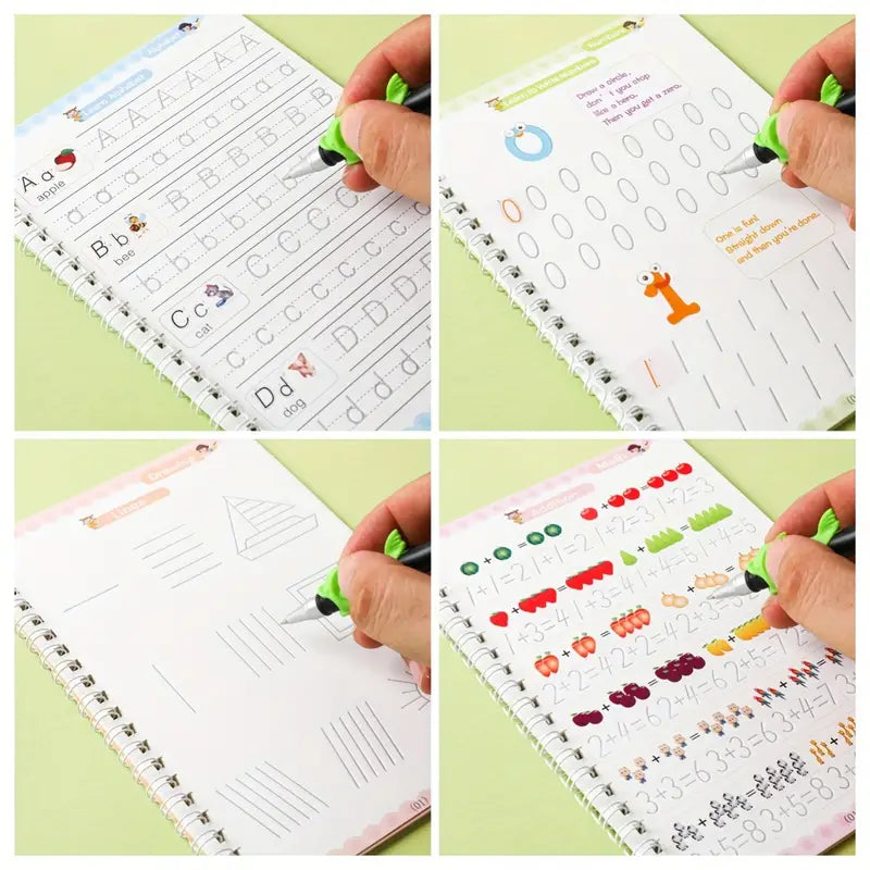 Set Cuadernos Mágicos 4 Libros - Para Caligrafía, manejo de lápiz y refuerzo de escritura