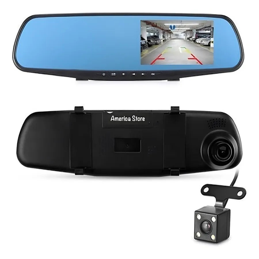🔥Espejo Retrovisor Doble Camara Full Hd Carro Pantalla 4.3''🏎️