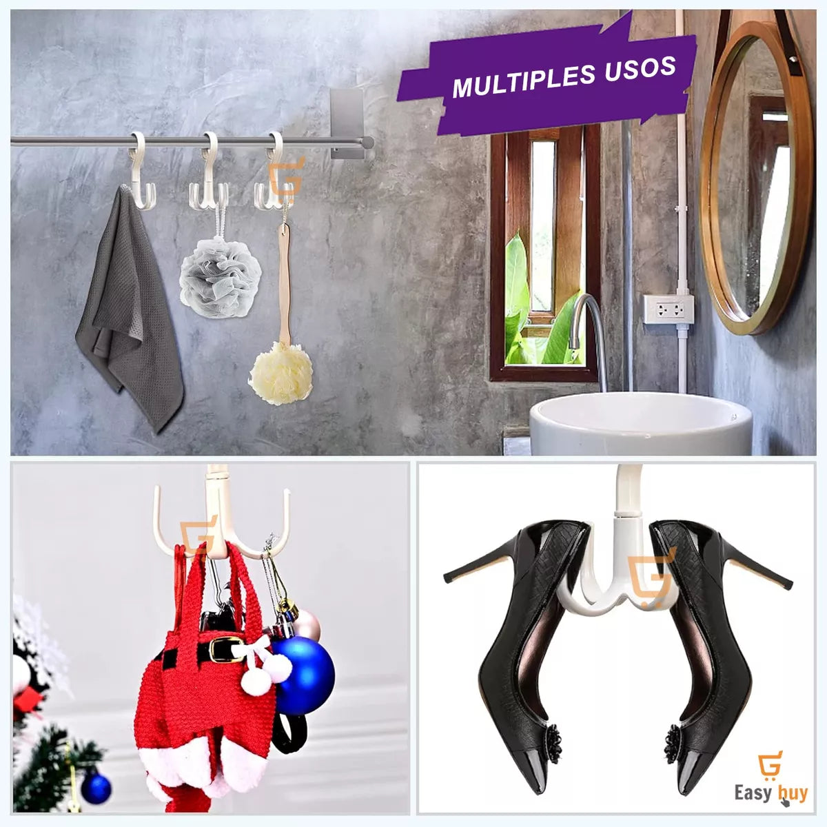 ORGANIZA Y AHORRA ESPACIO AL INSTANTE 🪝 Set de 10 Ganchos Giratorios 360°