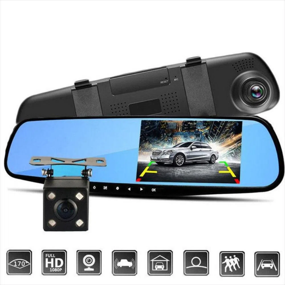 🔥Espejo Retrovisor Doble Camara Full Hd Carro Pantalla 4.3''🏎️